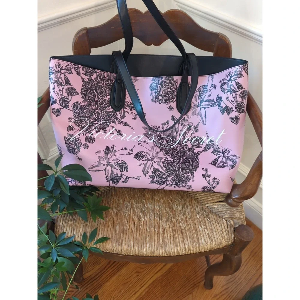 Two Victoria's Secret Handbags New Black Satchel and Pre Loved Lg Pink Tote Bag